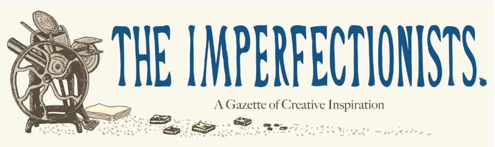 Logo for 'The Imperfectionists' with text and vintage-style illustrations on a beige background.