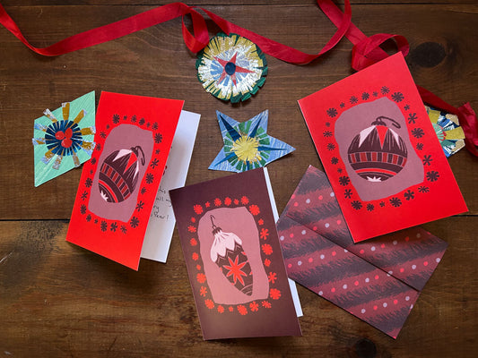 Christmas cards with handmade paper ornaments