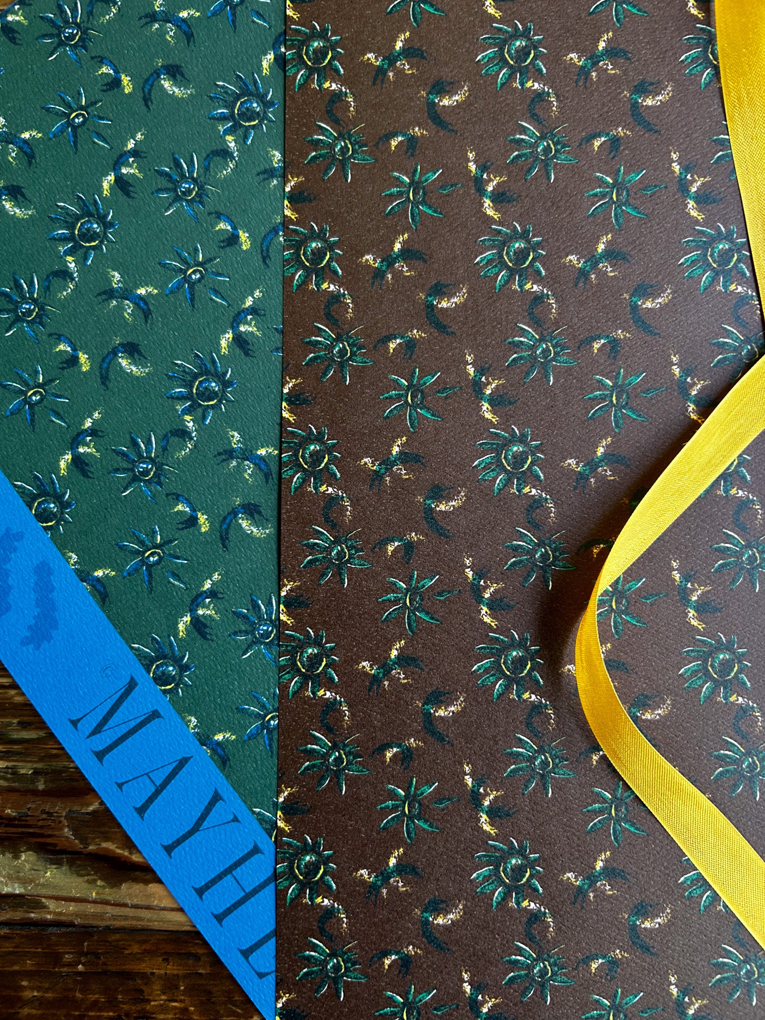 double sided artist designed dainty floral crafting paper sheet with green and brown colorways