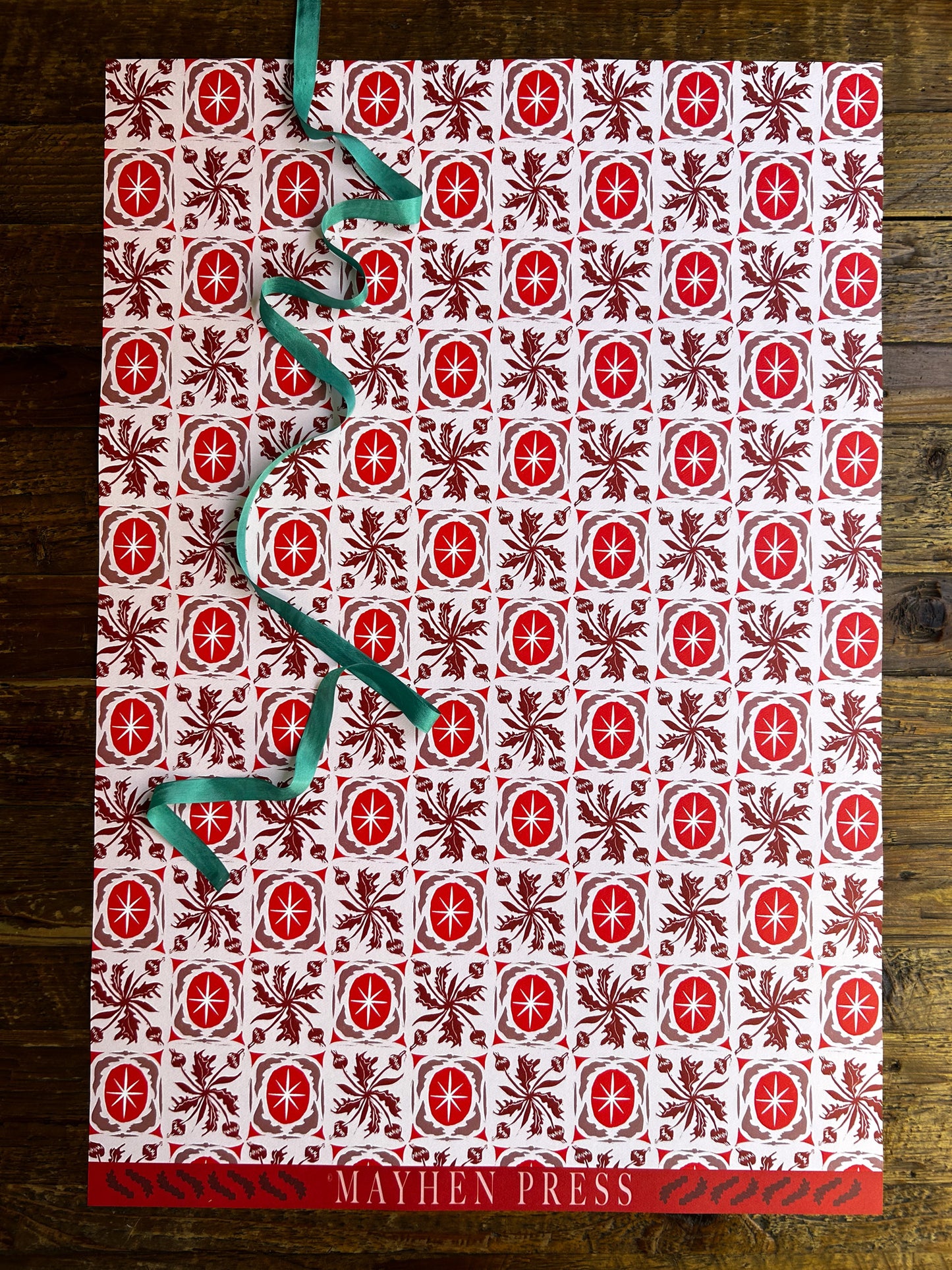 buds and stars artist designed patterned crafting and scrapbooking paper in red hues