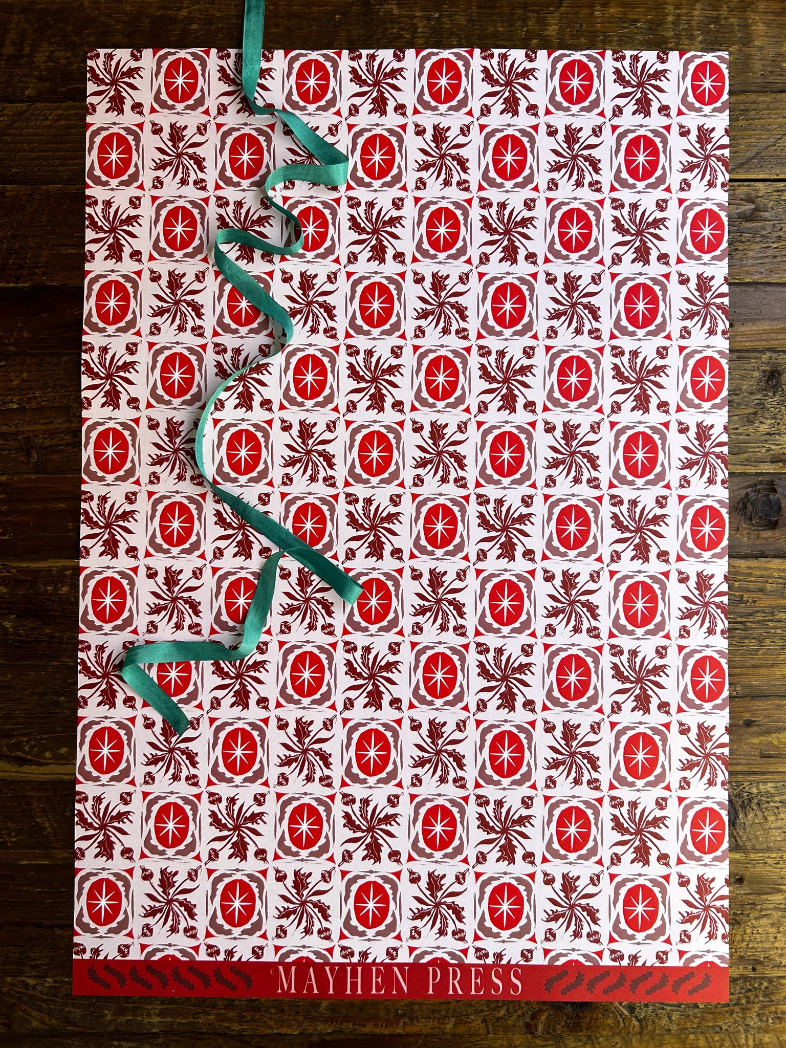 buds and stars artist designed patterned crafting and scrapbooking paper in red hues